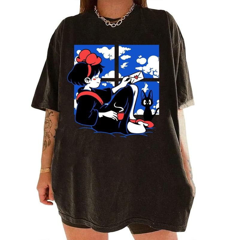 Kiki's Delivery Service Shirt, Kiki Shirt, Jiji Shirt, Studio Ghibli Shirt, Ghibli Cartoon Shirt Hoodie, Sweatshirt