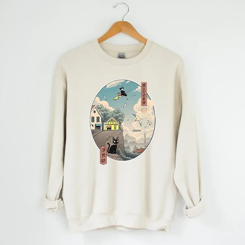 Kiki's Delivery Service Sweatshirt, Jiji Sweatshirt, Studio Ghibli Sweatshirt, Hayao Miyazaki, Anime Fan T-Shirts, Hoodie