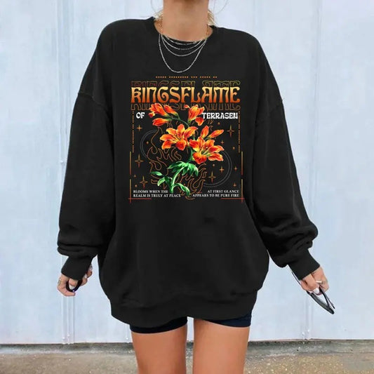 Kingsflame Of Terrasen Shirt, Throne Of Glass Flower Tee, Fireheart Queen Aelin, Galathynius Celaena Sardothien Rowan, Bookworm Sweater Pullover Tee