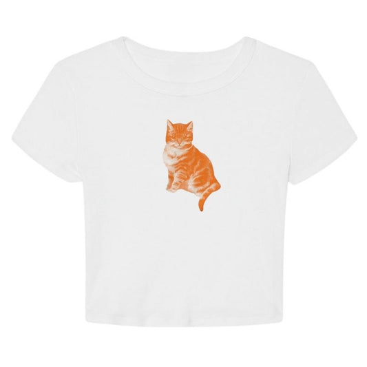 Kitty Cropped Graphic T-Shirt, Y2K Clothing, Trendy Cat Cute Crop Top