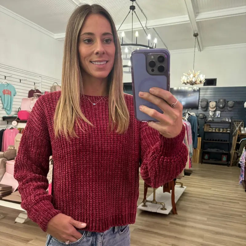 Knitted Semi Cropped Sweater In Cabernet T-Shirts, Hoodie, Sweatshirt | InkThreadWorks.com