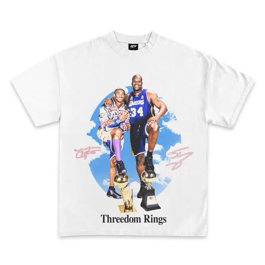 Kobe and Shaq Threedom Rings Graphic T-Shirt
