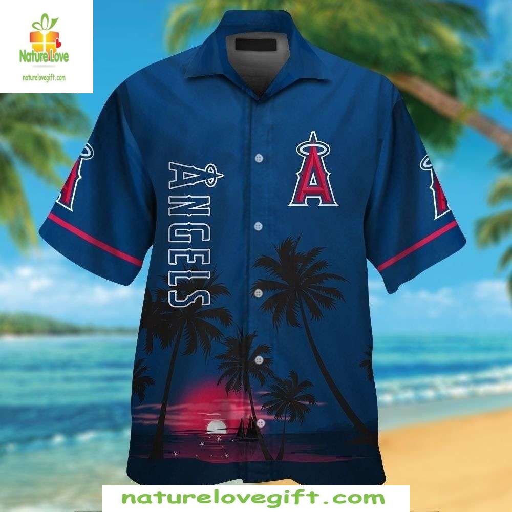 LA Angels Hawaiian Shirt Beach Sunset Ocean Backdrop MLB Baseball Apparel