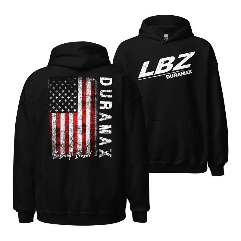 LBZ Duramax Hoodie Diesel Truck Hoodie With American Flag Pullover Long Sleeve Cotton Menswear, Hoodie trend