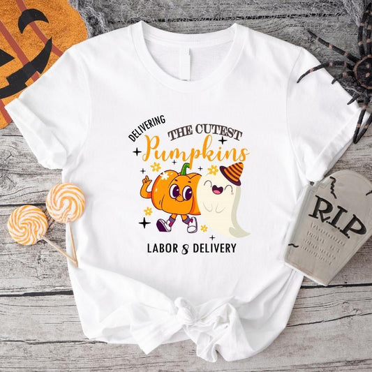 Labor And Delivery Halloween T-Shirt, Deliver The Cutest Little Pumpkins Shirt, Groovy L and D Nurse Shirt, Matching...