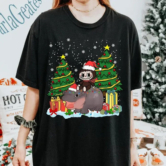 Labubu Moo Deng Christmas Shirt, Labubu Lover Hoodie, Sweatshirt | InkThreadWorks.com
