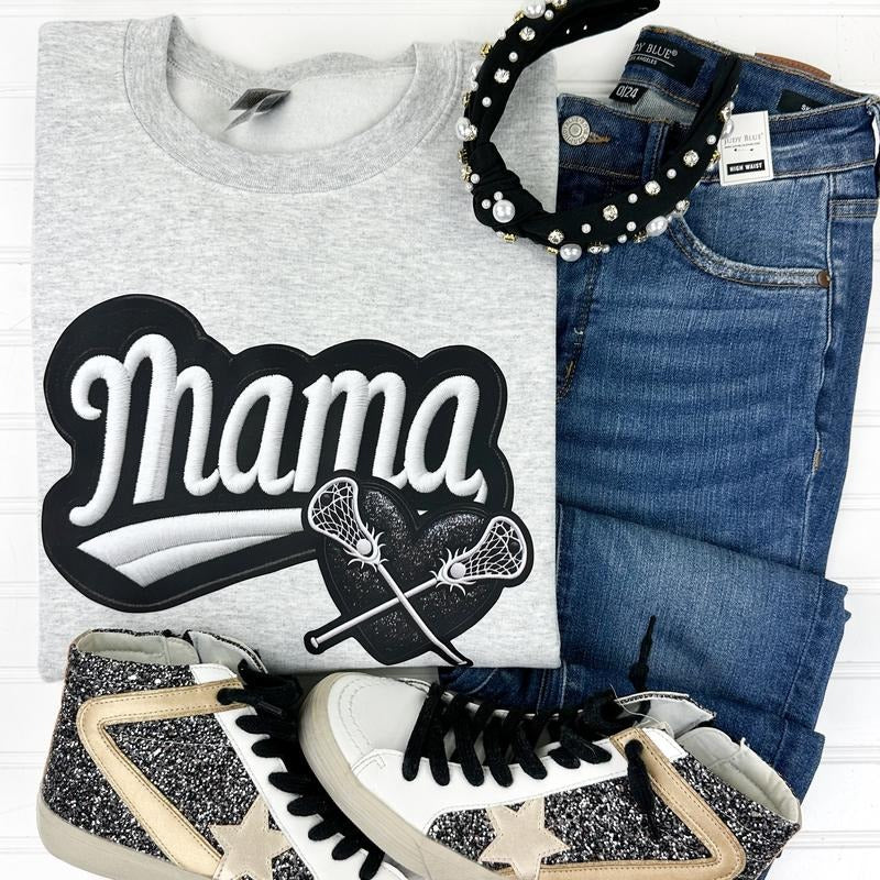 Lacrosse Mama FAKE Embroidery Sweatshirt T-Shirts, Hoodie | InkThreadWorks.com