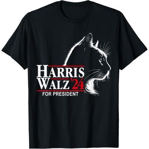 Ladies Cat Harris Walz 24 For President Election Harris Walz T-Shirt made in usa Hoodie, Sweatshirt | InkThreadWorks.com