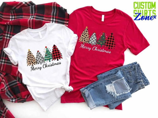 Ladies Merry Christmas Shirt,Women Christmas Gift, Leopard Christmas Tree, Women's Holiday Shirt, Cute Christmas Shirt,...