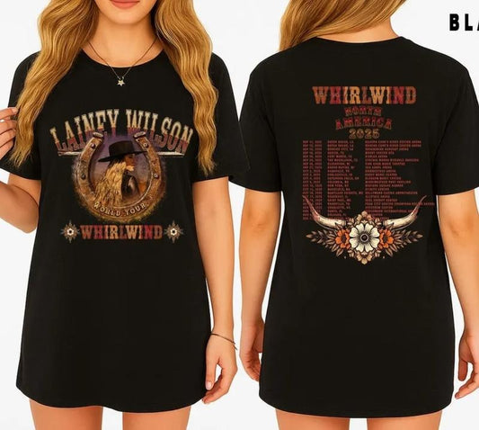 Lainey Wilson Whirlwind Tour Shirt 2025 Short Sleeve Casual Streetwear Style Gift for Fans
