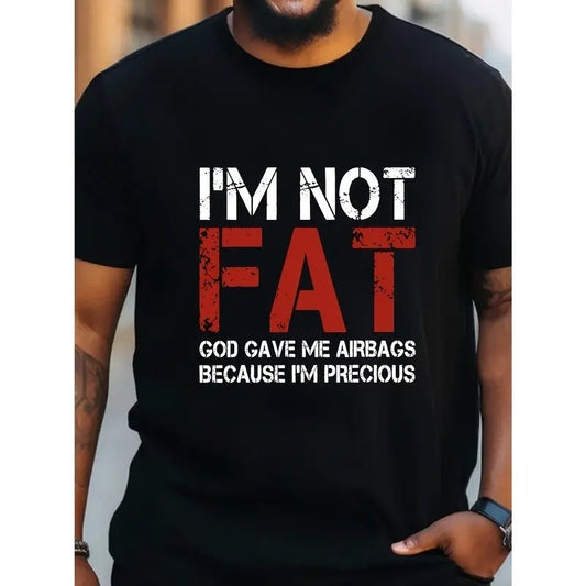 Large Size Men's T-Shirt, I'm Not Fat Print, Summer Fashion Short Sleeve T-Shirt for Men, Big and Tall Menswear Top...