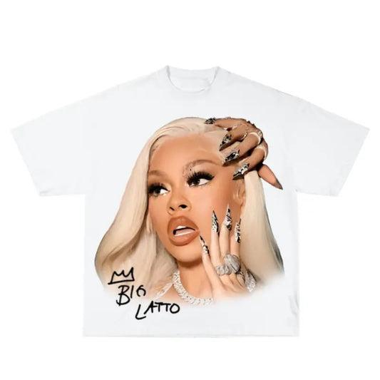 Latto Inspired Vintage Graphic T-shirt Heavy Cotton Tee Basketball 90 s Styled Shirt Hiphop Vibes Y2K Aesthetic Throwback Classic Big Face Celebrity Tee