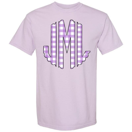 Lavender Gingham Monogram Comfort Colors T-Shirt 'NLB' Hoodie, Sweatshirt | InkThreadWorks.com