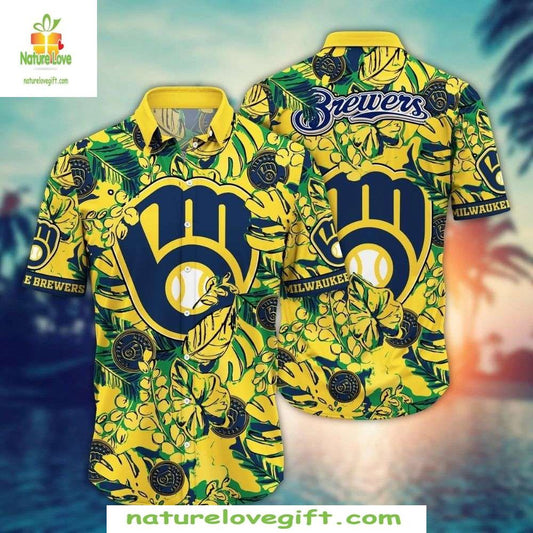 Milwaukee Brewers Lemon Zest Floral Hawaiian Shirt Baseball Apparel