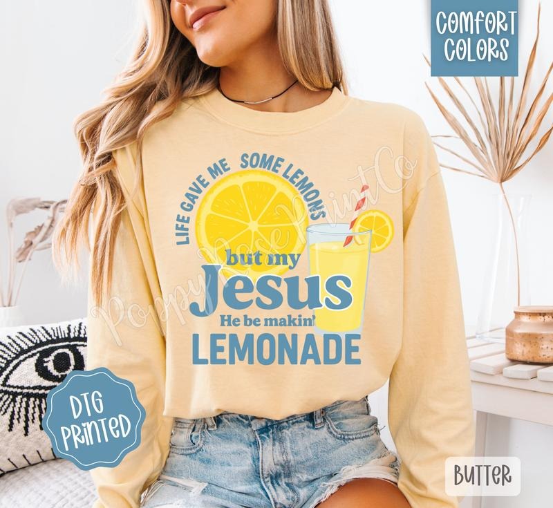 Lemonade Comfort Colors Long Sleeve T-Shirt, Cute Women's Religious Tee Hoodie, Sweatshirt | InkThreadWorks.com