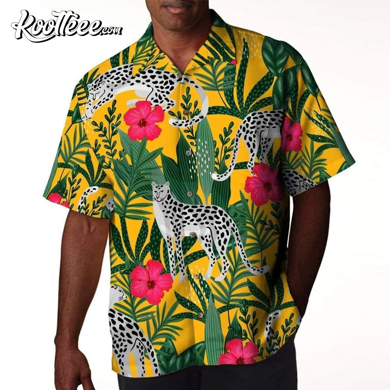 Leopard African Floral Leopard Pattern Flowers Tropical Hawaiian Shirt