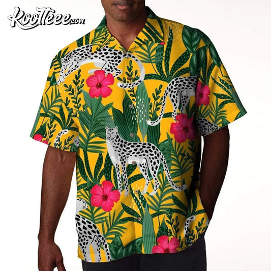 Leopard African Floral Leopard Pattern Flowers Tropical Hawaiian Shirt