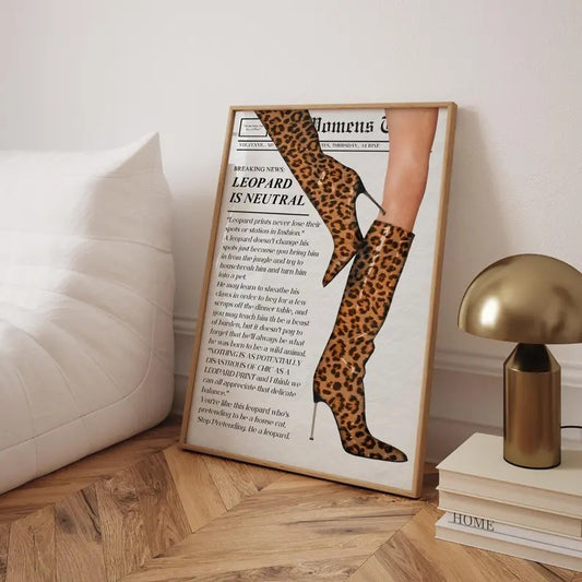 Leopard Boot Print Trendy Wall Art Vintage Newspaper Art Girly Retro Printable Wall Art Poster Magazine Dorm Wall Decor Chic Aesthetic Print