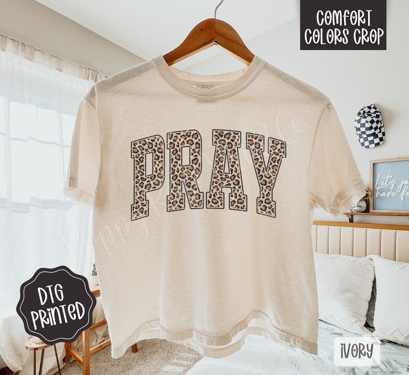 Leopard Pray Cropped Comfort Colors Tee, Trendy Tshirt for Women Hoodie, Sweatshirt | InkThreadWorks.com
