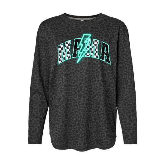 Leopard Print Long Sleeve Relaxed Fit Neon Mama Shirt Hoodie, Sweatshirt | InkThreadWorks.com
