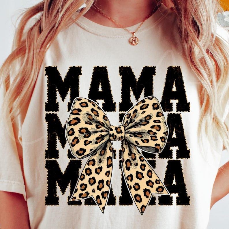 Leopard Print Mama Coquette Comfort Colors, Cheetah Bow Mom Life, Trendy Mama T-Shirt, Wild Mama Animal Print Comfort...