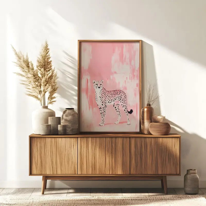 Leopard Print Poster, Contemporary Art for Maximalist Home, Pink Modern Art, Pink Leopard Art Print