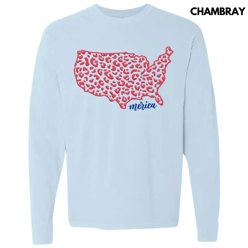 Leopard United States Puff Long Sleeve Comfort Colors T-Shirt Hoodie, Sweatshirt | InkThreadWorks.com