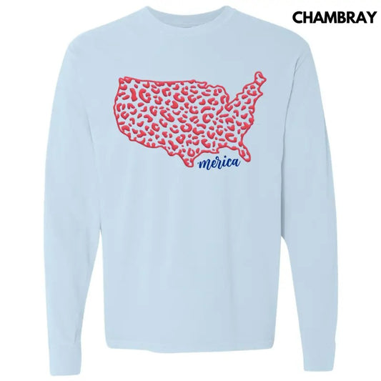 Leopard United States Puff Long Sleeve Comfort Colors T-Shirt Hoodie, Sweatshirt | InkThreadWorks.com