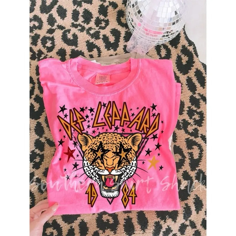 Leppard Band Tee  | neon pink comfort colors t shirt Hoodie, Sweatshirt | InkThreadWorks.com