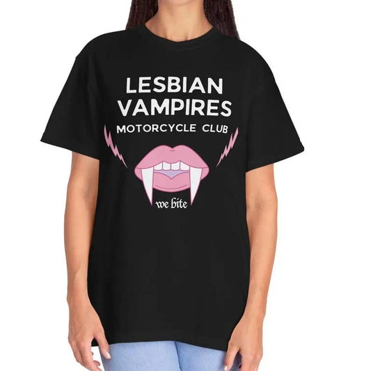 Lesbian Vampires Motorcycle Club - We Bite - Lesbian Vampire Shirt, Lesbian Halloween Hoodie, Sweatshirt | InkThreadWorks.com