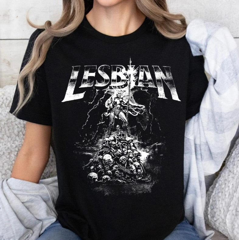 Lesbian Warrior Dark Fantasy T-Shirt, Graphic Shirt, Retro Funny Cat, LGBT Vintage Shirt, Funny Lesbian Shirt, Funny Meme T-Shirt