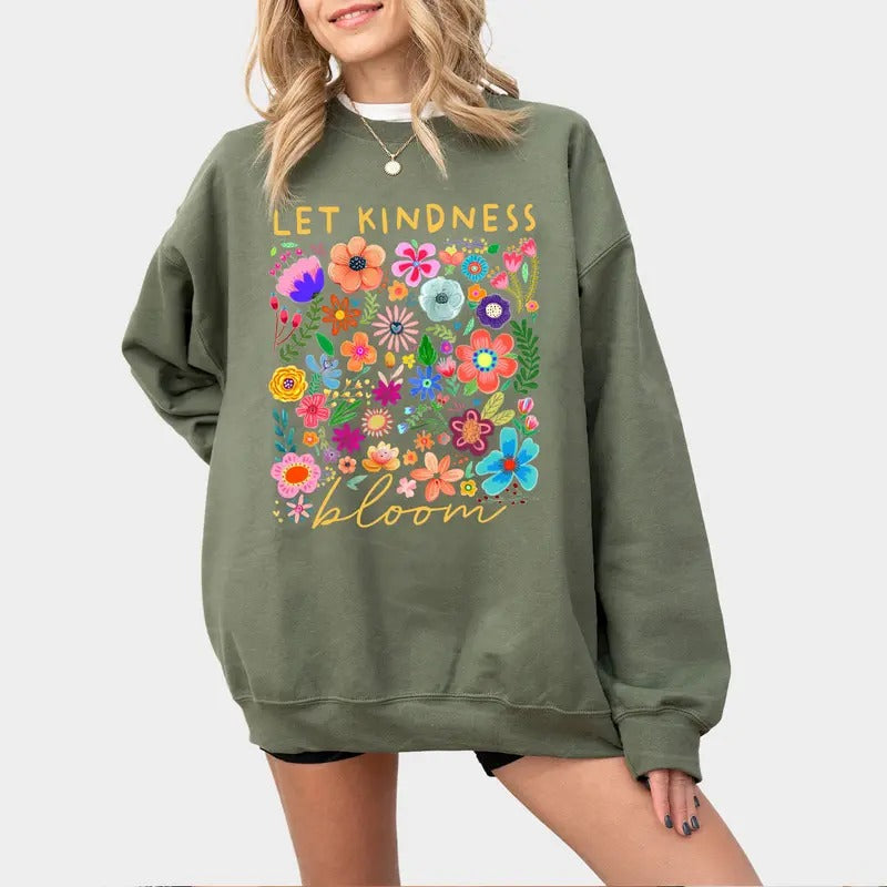 Let Kindness Bloom Shirt, Retro Flower Shirt for Women, Special Education Sweatshirt, Inspiration Women Tee, Aesthetic...