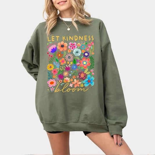 Let Kindness Bloom Shirt, Retro Flower Shirt for Women, Special Education Sweatshirt, Inspiration Women Tee, Aesthetic...