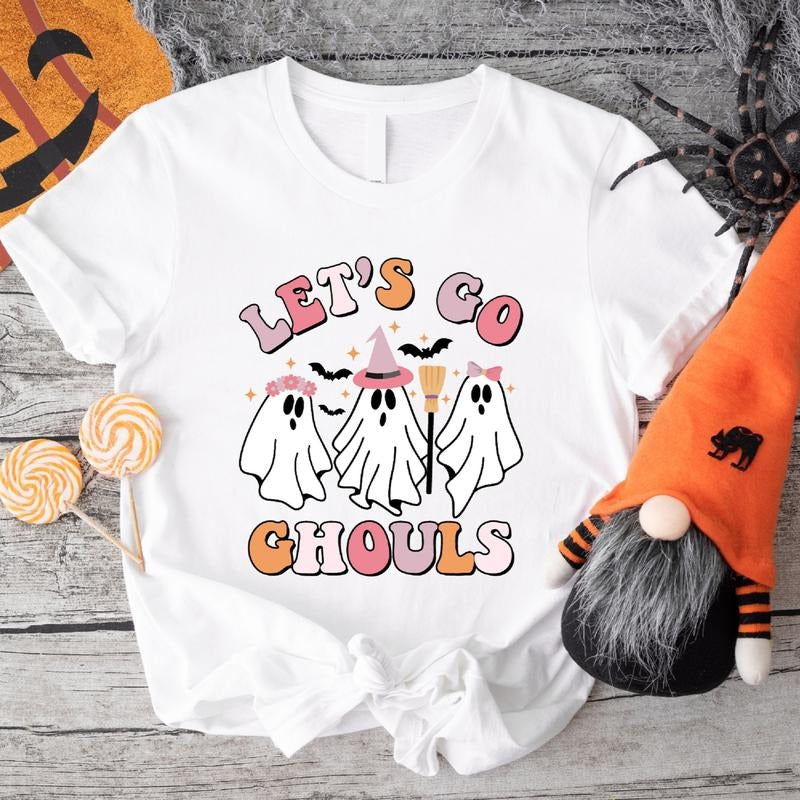 Let's Go Ghouls Halloween T-Shirt, Funny Halloween Gift Tee For Woman, Ghouls Shirt, Girls Retro Halloween Shirt, Spooky Season Tee. halloween apparel