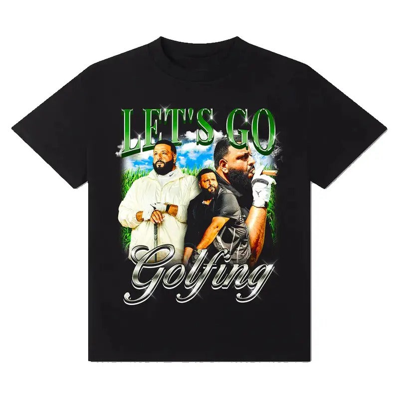 Let's Go Golfing T-Shirt! Cotton Casual Crew Neck Slim-fitting Plain Floral Striped Black Menswear Outfit   3000 BC...