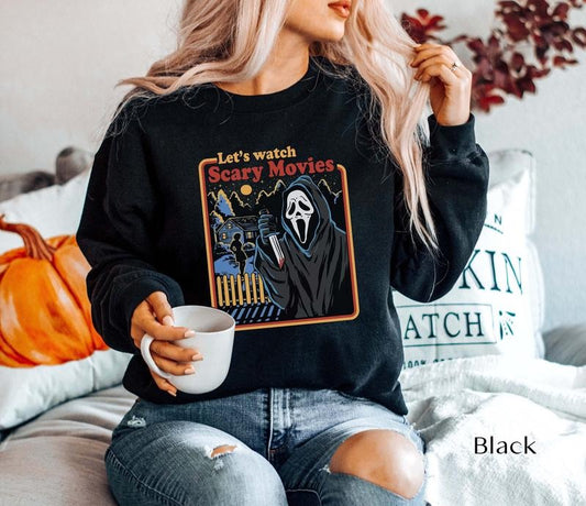 Let's Watch Scary Movies Sweatshirt, Scream Sweatshirt, Vintage Halloween, Halloween Sweatshirt, Horror Movie Sweater, Gift For Her