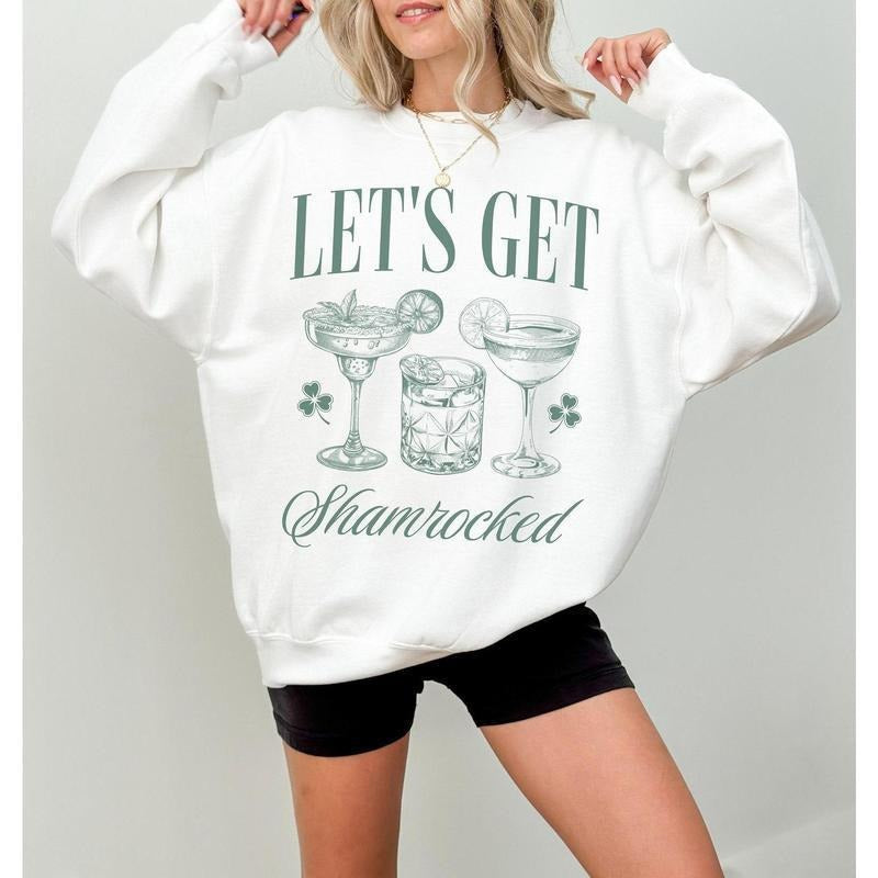 Lets Get Shamrocked St Patricks Day Crewneck Sweatshirt, St Paddys Day t-shirt, Funny St Patricks Day Drinking Shirt, St...