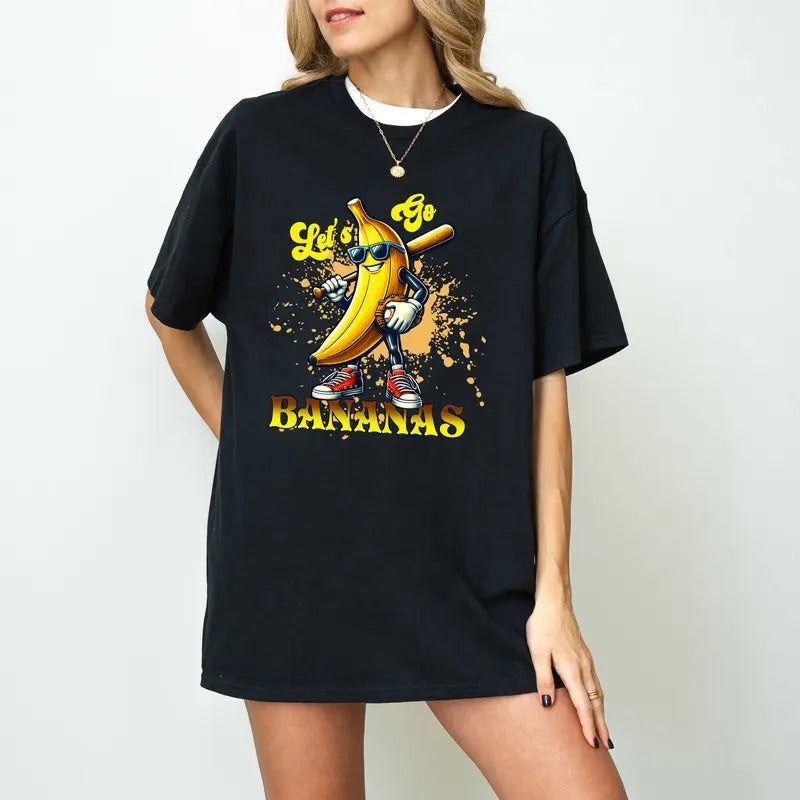 Lets Go Bananas T-Shirt, Funny Banana Baseball Shirt, Cute Yellow Banana Shirt, Funny Banana Shirt, Banana Playing...