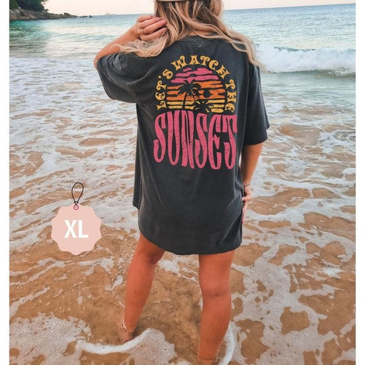 Lets Watch The Sunset Cute Beach Shirt Summer Graphic Tee Trendy Womens Tee Cute Summer Tops Coconut Girl Y2k Aesthetic Beach style 02