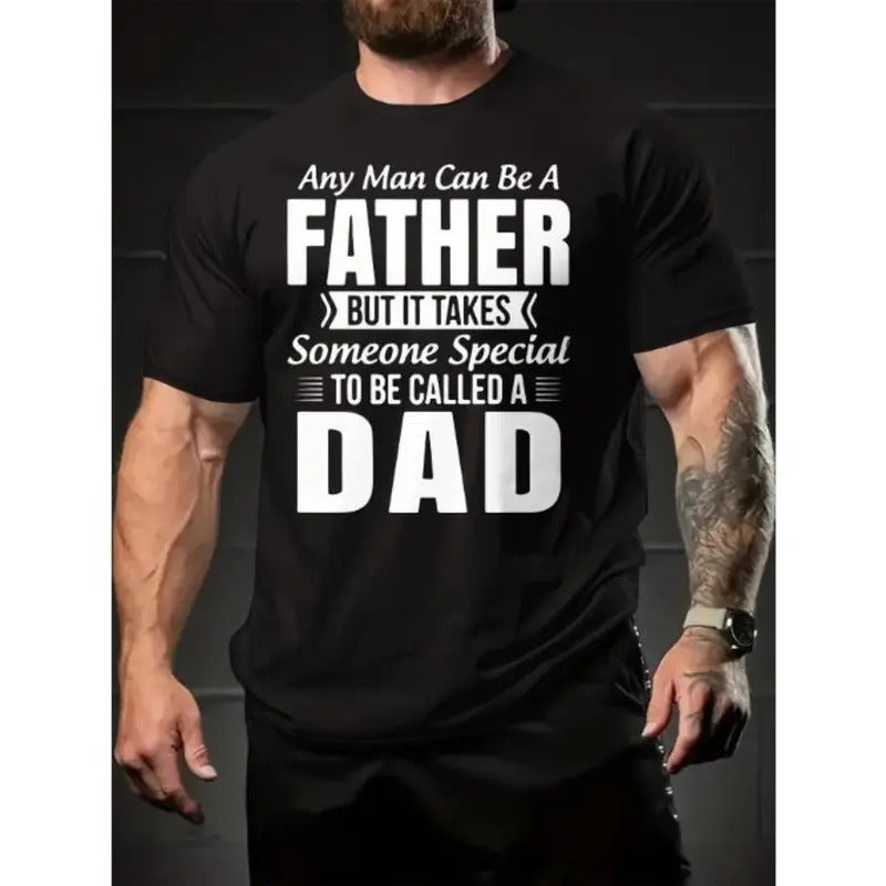 Letter FATHER DAD Graphic Print Mens Stylish Summer Short Sleeve Sports Crew Neck T-shirt - Ultra-Comfy, Trendy, and Breathable - Perfect for Outdoor Activities and Everyday Wear Made In USA