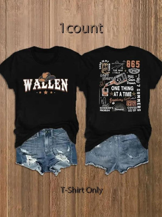 Women's Plain/Letter Print Round Neck Tee, Casual Graphic Short Sleeve T-shirt For Daily Wear, Ladies Summer Outfit