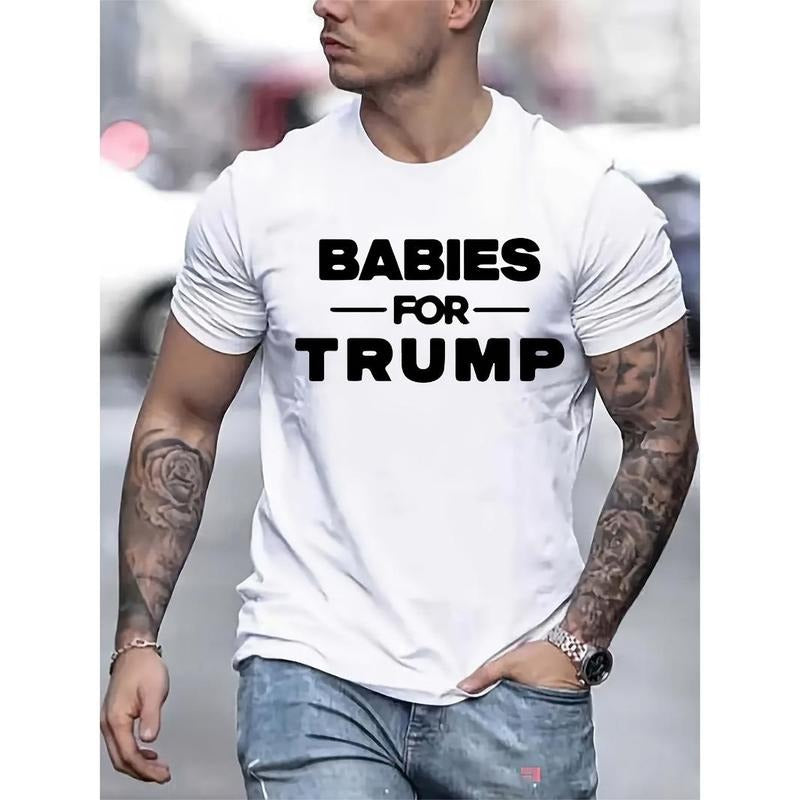 Letter Print T-shirt Men's Casual Street Style Summer And Autumn Slightly Elastic Round Neck T-shirt Made in USA Hoodie,...