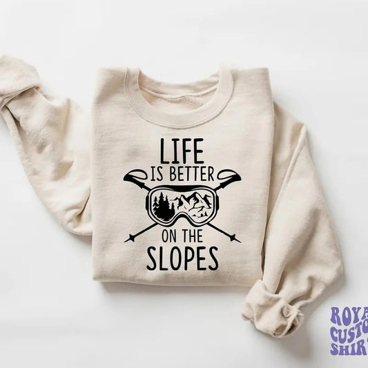 Life is Better On The Slopes Sweatshirt, Ski Graphic Sweatshirt, Skiing Trip Sweater, Winter Skiing Family Vacation Christmas Sweatshirt, Skier Gifts for men and women Cotton Halloween Menswear Unisex