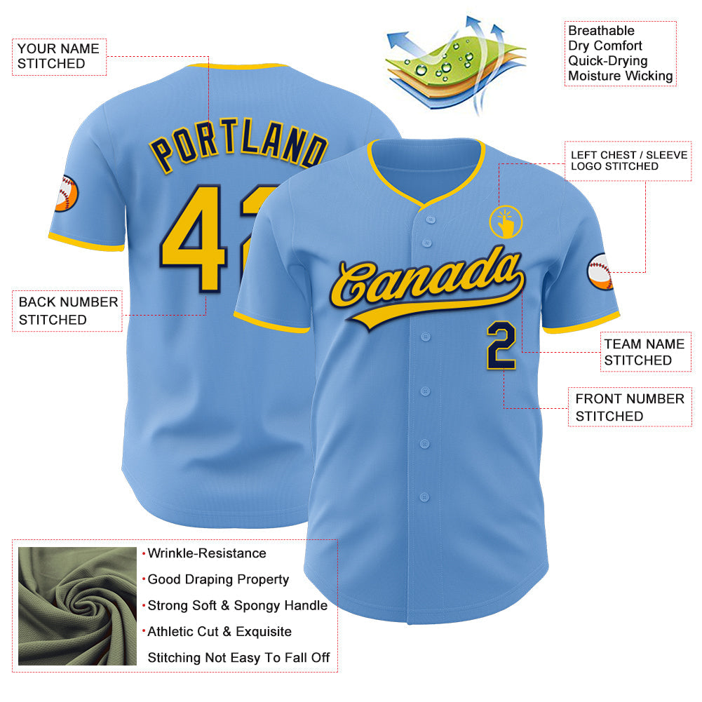 Custom Light Blue Yellow-Navy Authentic Baseball Jersey