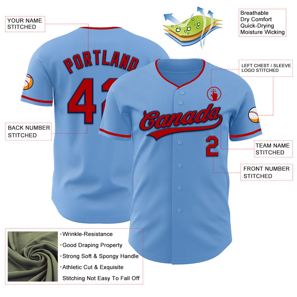 Custom Light Blue Red-Navy Authentic Baseball Jersey