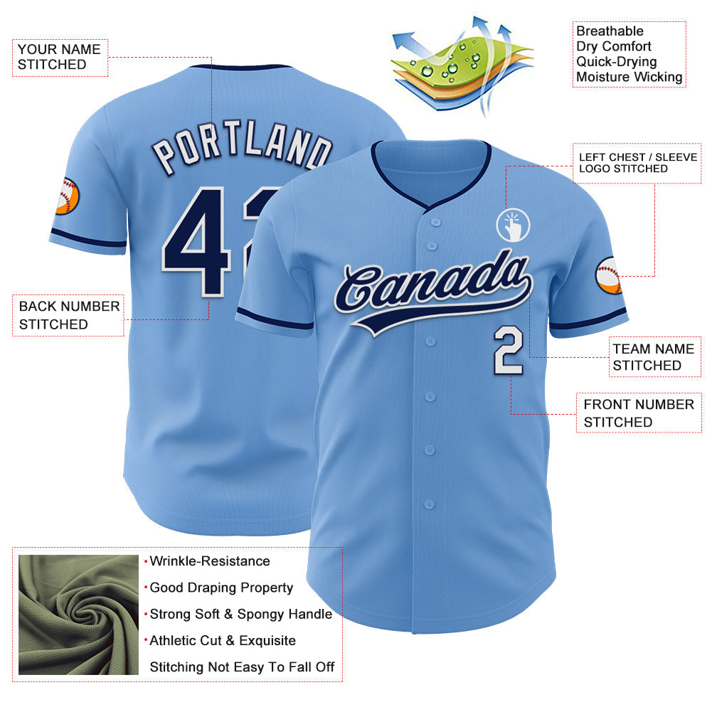 Custom Light Blue Navy-White Authentic Baseball Jersey