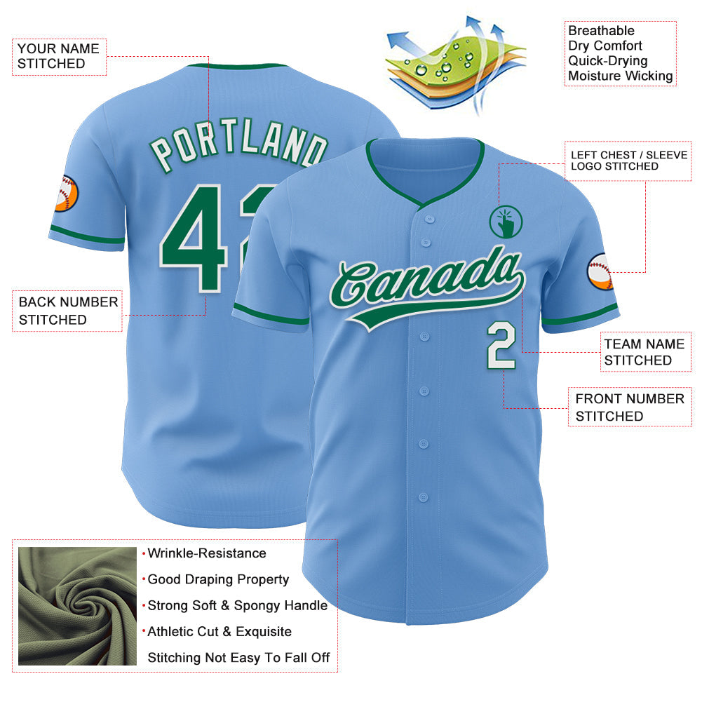 Custom Light Blue Kelly Green-White Authentic Baseball Jersey