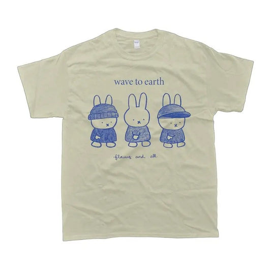 Limited Wave to Earth Miffy Family Funny Meme Unisex Cotton Graphics T-shirt Classic Menswear