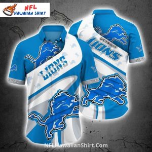 Lions Hawaiian Shirt Bold White And Blue Logo Design