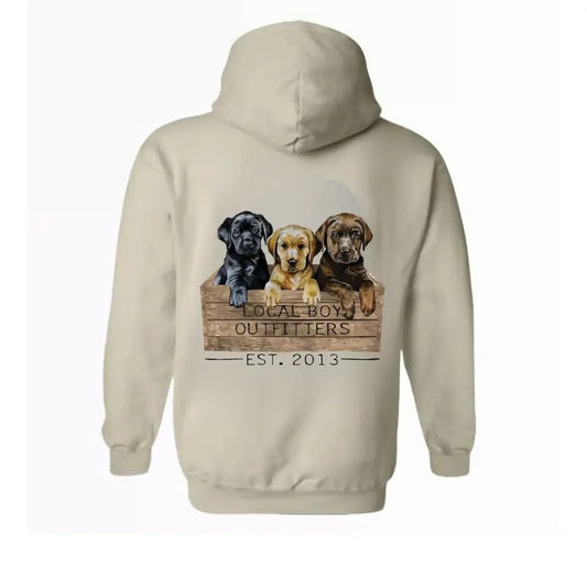 Local Boy Outfitters Hoodie - Adorable Labrador Puppies in Crate Design, Perfect for Dog Lovers and Outdoor Enthusiasts,...